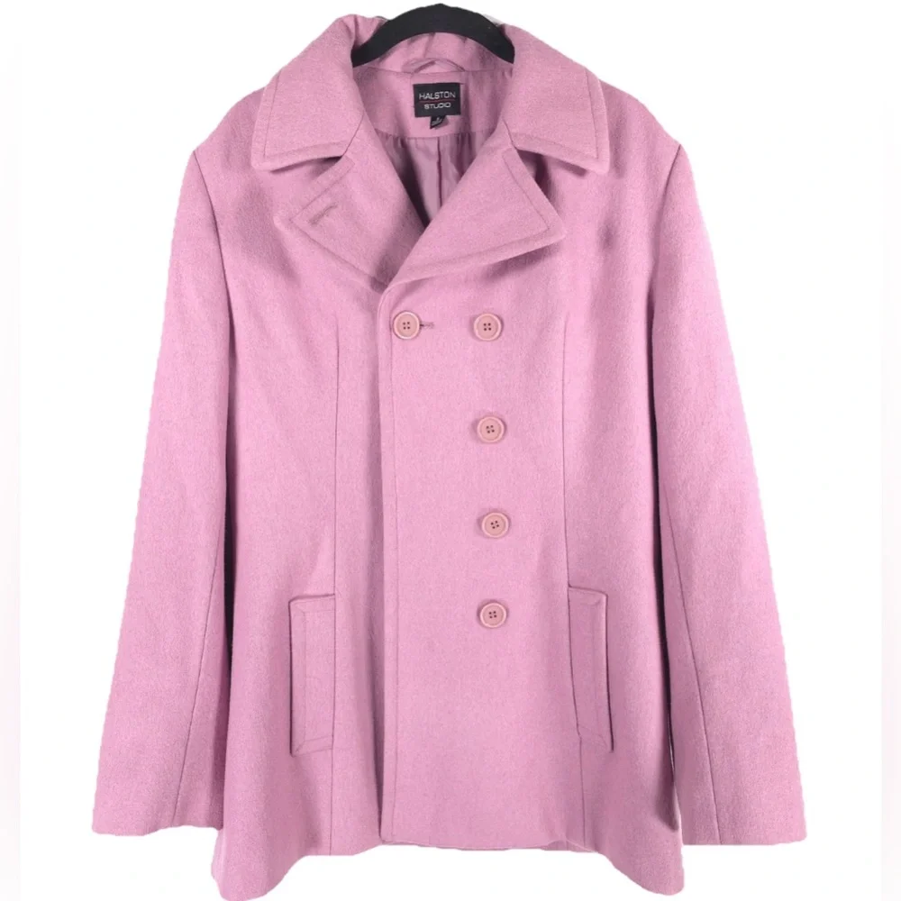 HALSTON STUDIO‎ WOOL Blend Pink Coat Double Breasted UKRAINE🇺🇦MADE Size 8